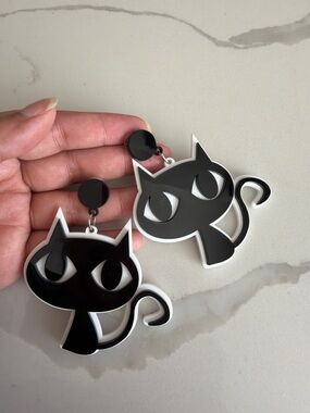 Black Cat Acrylic Dangle Earrings